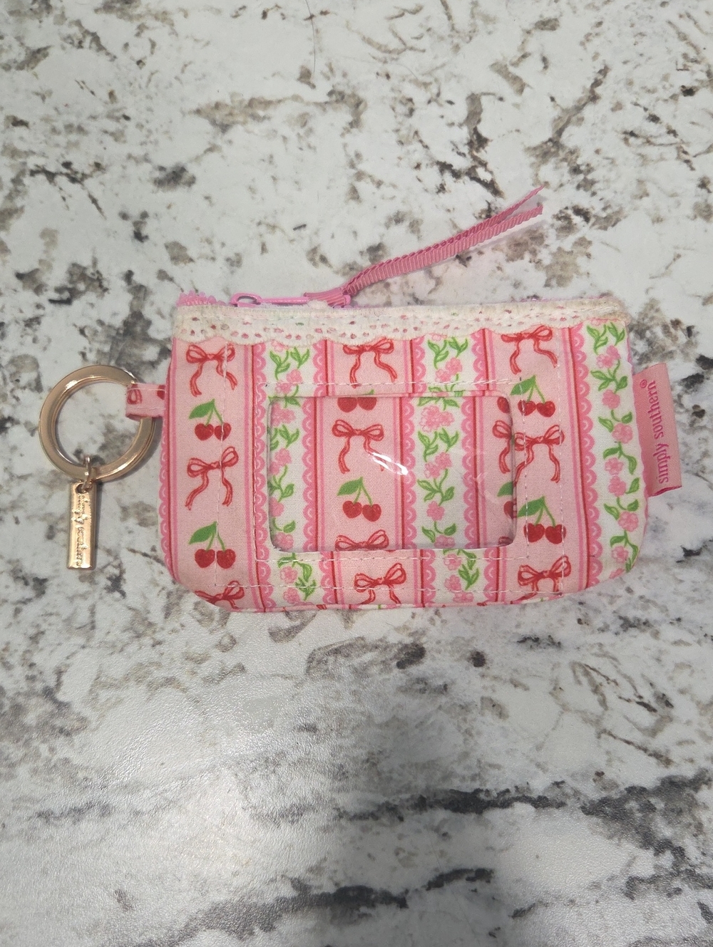 Simply Southern Pink Cherry Print Quilted Card Holder Keyring